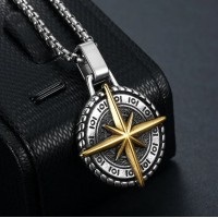 COMPASS TO THE DARK LIFE STAINLESS STEEL NECKLACE