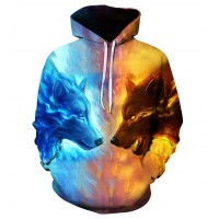 FIRE AND ICE WOLF - 3D HOODIE