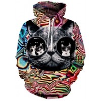 PSYCHEDELIC TRIPPY COOL CAT 3D HOODIE